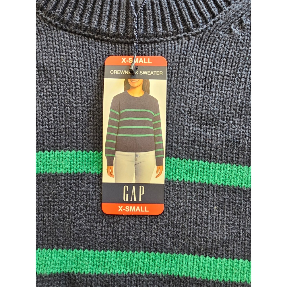 GAP Womens‎ Navy Green Striped Cotton Crewneck Sweater XS NWT New 351 - Picture 3 of 7